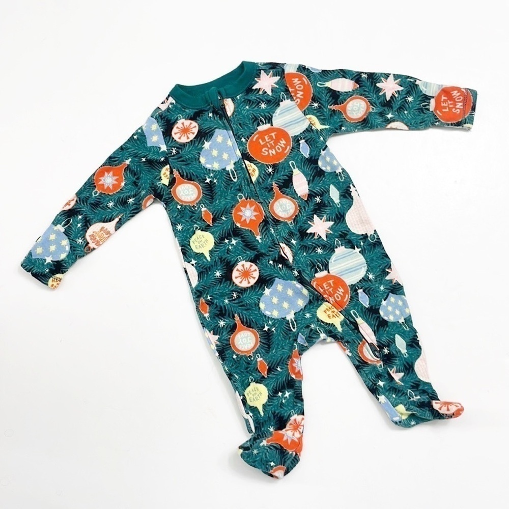 Old Navy Christmas ornament print 2 way zipper baby footie